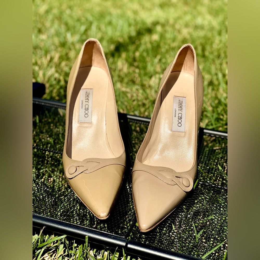 Jimmy Choo Taupe Patent Leather Heels